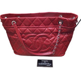 シャネル CHANEL ココマーク チェーントートバッグ 17番台 レッド シルバー金具 キャビアスキン レディース トートバッグ