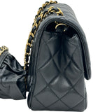 シャネル CHANEL フリルストラップ ミニフラップバッグ AS2203 30番台 ブラック ゴールド金具 ラムスキン レディース ショルダーバッグ