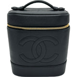 シャネル CHANEL ココマークバニティバッグ A01998 4番台 ブラック ゴールド金具 キャビアスキン レディース ハンドバッグ
