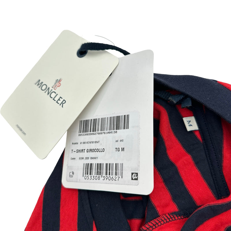 ​【美品】モンクレール ボーダー カットソー ロンT ワッペン レディース S モンクレール MONCLER ロゴワッペンボーダー半袖Tシャツ レッド