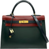 エルメス HERMES ケリー32 外縫い トリコロール □B刻印 ブルーインディゴ/ヴェール/ルージュアッシュ/ゴールド金具 ボックスカーフ レディース ショルダーバッグ