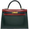 エルメス HERMES ケリー32 外縫い トリコロール □B刻印 ブルーインディゴ/ヴェール/ルージュアッシュ/ゴールド金具 ボックスカーフ レディース ショルダーバッグ