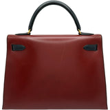 エルメス HERMES ケリー32 外縫い トリコロール □B刻印 ブルーインディゴ/ヴェール/ルージュアッシュ/ゴールド金具 ボックスカーフ レディース ショルダーバッグ