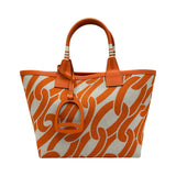 エルメス HERMES スティープル25 W刻印 オレンジ/アイボリー/シルバー金具 トワル レディース トートバッグ