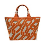 エルメス HERMES スティープル25 W刻印 オレンジ/アイボリー/シルバー金具 トワル レディース トートバッグ