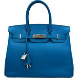 エルメス HERMES バーキン30 A刻印 ブルーフランス シルバー金具 エプソン レディース ハンドバッグ