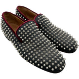クリスチャン・ルブタン Christian louboutin スパイクスタッズスリッポン グレー キャンバス メンズ スリッポン