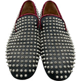 クリスチャン・ルブタン Christian louboutin スパイクスタッズスリッポン グレー キャンバス メンズ スリッポン