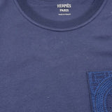 エルメス HERMES 刺繍ポケット半袖ワンピース 3E4509DL ネイビー コットン レディース ワンピース