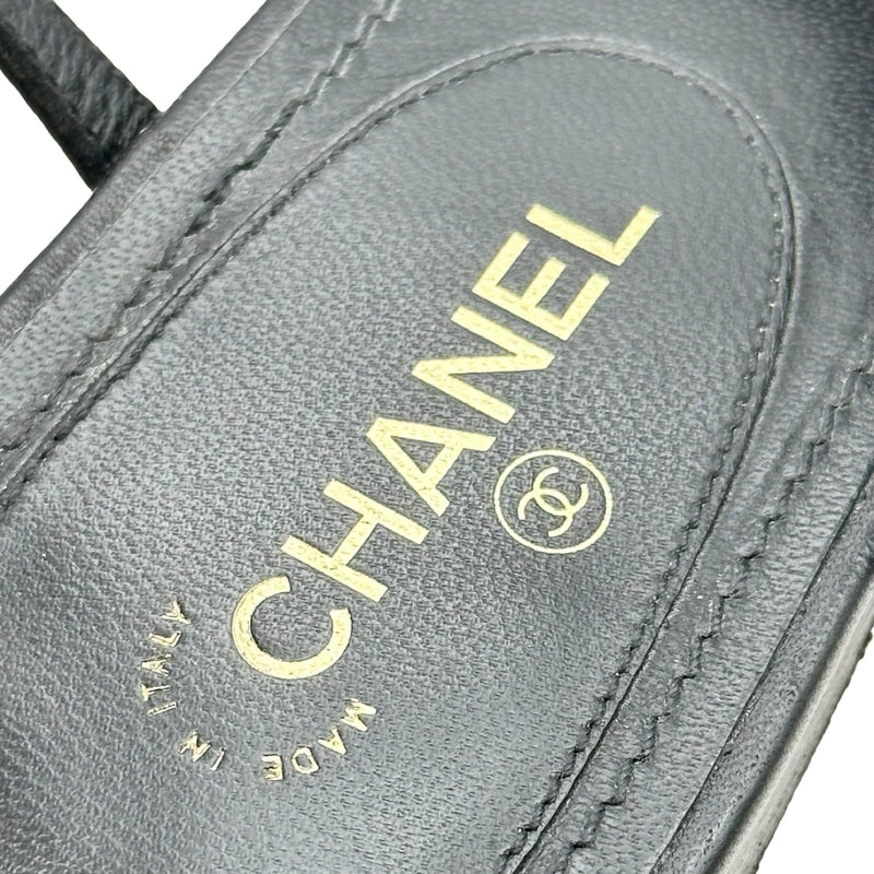 シャネル CHANEL パールココマークトングサンダル ブラック レザー
