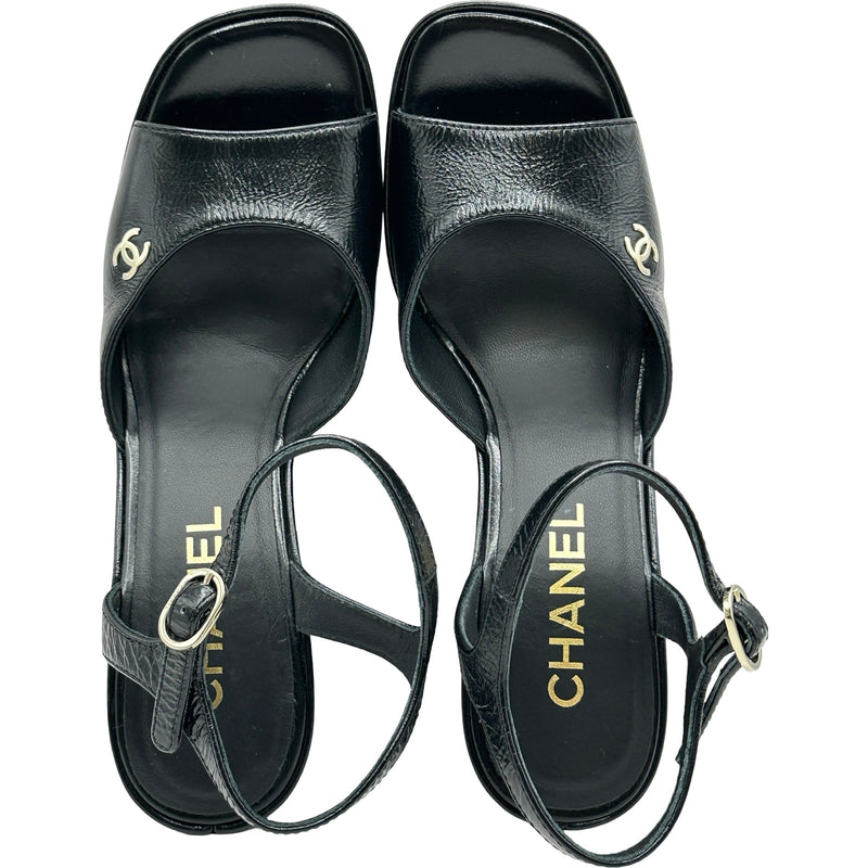 シャネル CHANEL ココマークプラットフォームサンダル G45740 ブラック