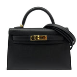 エルメス HERMES ミニケリー2 Z刻 ブラック ゴールド金具 エプソン レディース ショルダーバッグ