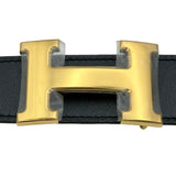 エルメス HERMES Hベルト C刻印 ブラック/ブルードプリュス ゴールド金具 トリヨン/ボックスカーフ レディース ベルト