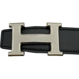 エルメス HERMES Hベルト W刻印 エタン/ブラック シルバー金具 トゴ/ボックスカーフ レディース ベルト