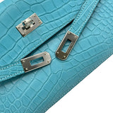 エルメス HERMES ケリーウォレット ロング T刻印 ブルーサンシール/シルバー金具 アリゲーターマット レディース 長財布