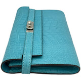 エルメス HERMES ケリーウォレット ロング T刻印 ブルーサンシール/シルバー金具 アリゲーターマット レディース 長財布