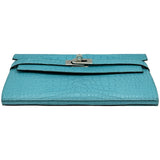 エルメス HERMES ケリーウォレット ロング T刻印 ブルーサンシール/シルバー金具 アリゲーターマット レディース 長財布