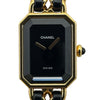 シャネル CHANEL プルミエール M H0001 ブラック ゴールドメッキ クオーツ レディース 腕時計