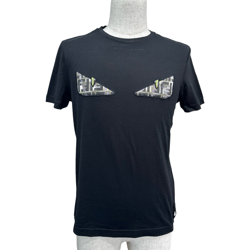 【美品】フェンディ Tシャツ モンスター バグズアイ ラインストーン 黒 46 フェンディ FENDI バグズアイTシャツ FY0894 ブラック コットン メンズ