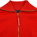 ルイ・ヴィトン LOUIS VUITTON モノグラム総柄ジップアップカーディガン FQKC11 レッド ウール メンズ カーディガン