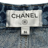 シャネル CHANEL カメリア総柄デニムパンツ P78117 ブルー コットン レディース デニムパンツ