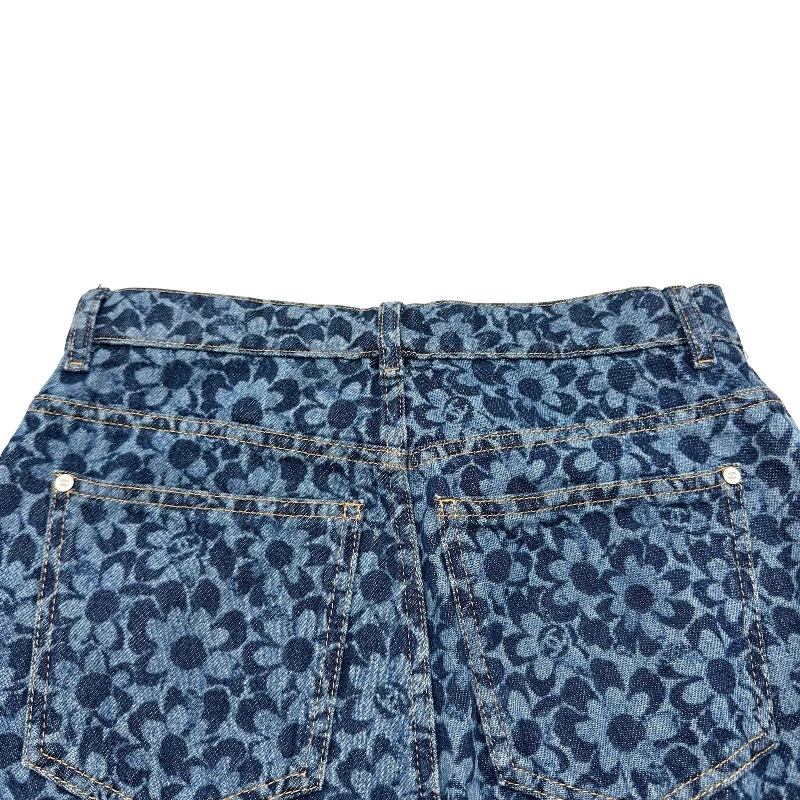 シャネル CHANEL カメリア総柄デニムパンツ P78117 ブルー コットン