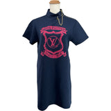 ルイ・ヴィトン LOUIS VUITTON ロゴプリント半袖ワンピース FNJD21 ネイビー コットン レディース ワンピース