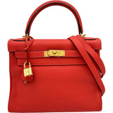 エルメス HERMES ケリー28 内縫い □R刻印 ルージュピヴォワンヌ ゴールド金具 トゴ レディース ショルダーバッグ