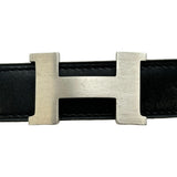 エルメス HERMES Hベルト □K刻印 ブラック シルバー金具 ボックスカーフ/トゴ レディース ベルト