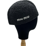 ミュウミュウ miu miu ロゴ刺繍ラフィアハット 5HC320 ブラック レーヨン レディース その他ファッション雑貨
