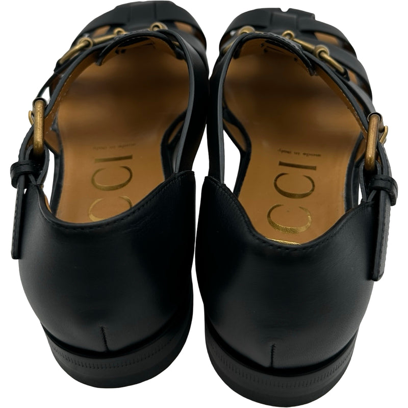 GUCCI レザー サンダル ブラック 37 グッチ GUCCI ホースビットレザーサンダル ブラック レザー レディース