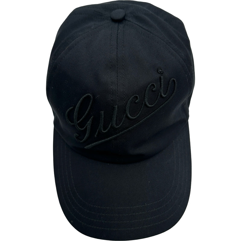 グッチ GUCCI ロゴ刺繍ベースボールキャップ 792782 ブラック コットン