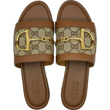 グッチ GUCCI GGキャンバスフラットサンダル 834427 ブラウン レザー レディース サンダル