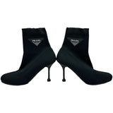 プラダ PRADA トライアングルロゴソックスブーツ ブラック ファブリック レディース ブーツ