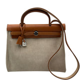 エルメス HERMES エールバッグMM □E刻 エクリュ/ゴールド シルバー金具 トワル/レザー レディース ショルダーバッグ