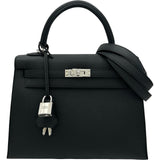 エルメス HERMES ケリー25 外縫い W刻印 ブラック シルバー金具 エプソン レディース ショルダーバッグ
