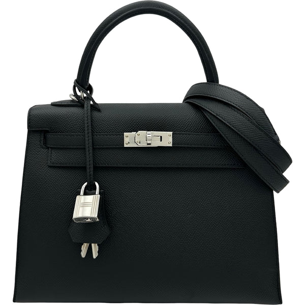 エルメス HERMES ケリー25 外縫い W刻印 ブラック シルバー金具