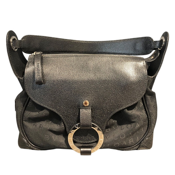 ブルガリ BVLGARI ロゴマニアハンドバッグ ブラック/シルバー金具