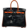 エルメス HERMES バーキン25 □H刻印 ブラック/オレンジ シルバー金具 ニロティカス レディース ハンドバッグ