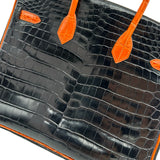 エルメス HERMES バーキン25 □H刻印 ブラック/オレンジ シルバー金具 ニロティカス レディース ハンドバッグ