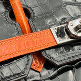 エルメス HERMES バーキン25 □H刻印 ブラック/オレンジ シルバー金具 ニロティカス レディース ハンドバッグ