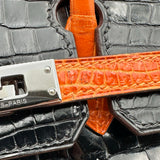 エルメス HERMES バーキン25 □H刻印 ブラック/オレンジ シルバー金具 ニロティカス レディース ハンドバッグ