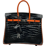 エルメス HERMES バーキン25 □H刻印 ブラック/オレンジ シルバー金具 ニロティカス レディース ハンドバッグ