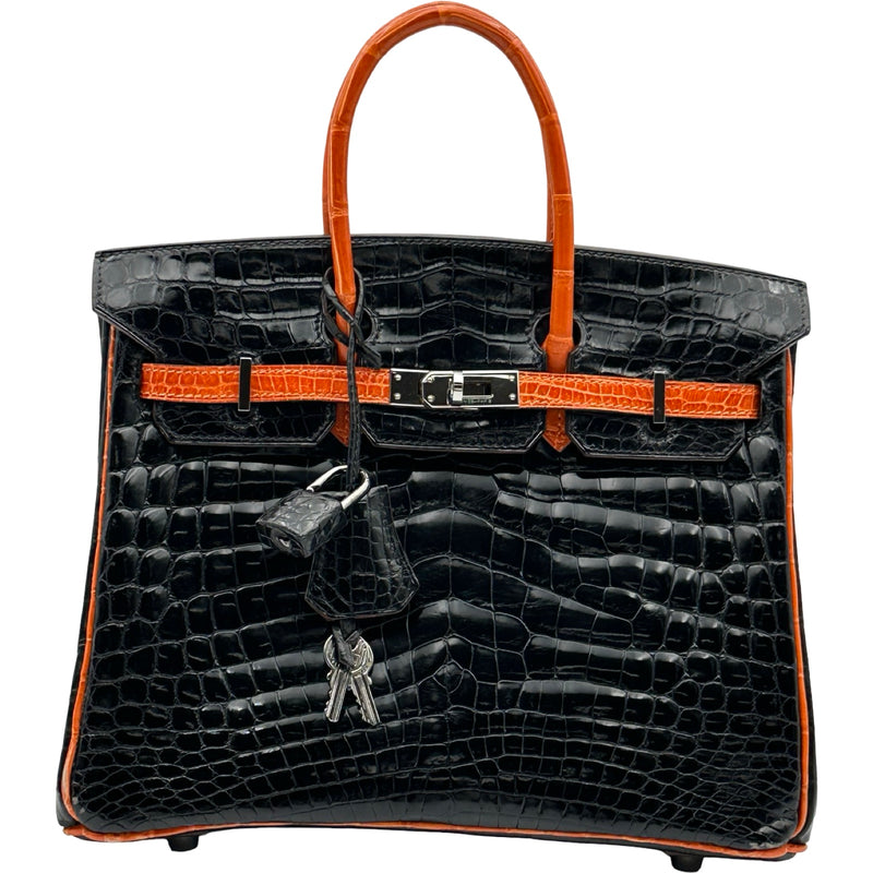 エルメス HERMES バーキン25 □H刻印 ブラック/オレンジ シルバー金具 