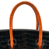 エルメス HERMES バーキン25 □H刻印 ブラック/オレンジ シルバー金具 ニロティカス レディース ハンドバッグ