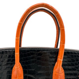エルメス HERMES バーキン25 □H刻印 ブラック/オレンジ シルバー金具 ニロティカス レディース ハンドバッグ
