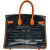 エルメス HERMES バーキン25 □H刻印 ブラック/オレンジ シルバー金具 ニロティカス レディース ハンドバッグ