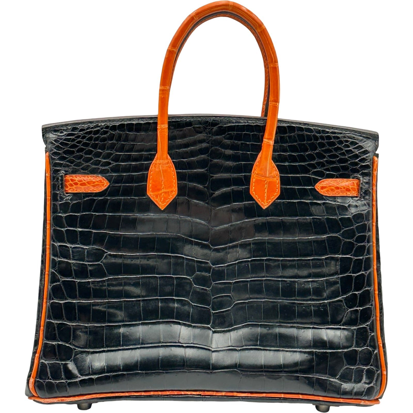 エルメス HERMES バーキン25 □H刻印 ブラック/オレンジ シルバー金具