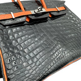 エルメス HERMES バーキン25 □H刻印 ブラック/オレンジ シルバー金具 ニロティカス レディース ハンドバッグ