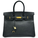 エルメス HERMES バーキン35 □B刻印 ブラック/ゴールド金具 アルデンヌ レディース ハンドバッグ